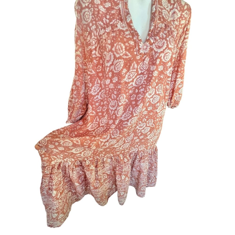 Cleobella Midi Dress Size S to L Tiered 3/4 Sleeves Terracotta Cotton Boho - Picture 5 of 15